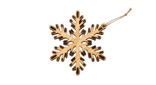 wooden snowflake ornament, isolated on transparent background