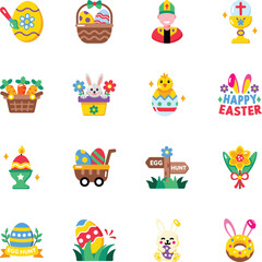Pack of Easter Holiday Flat Style Icons 