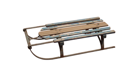 Wooden winter sled, isolated on transparent background