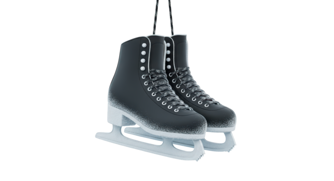 Pair of black figure skates, isolated on transparent background