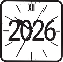 Midnight Clock Countdown 2026 Minimal Black Vector Design