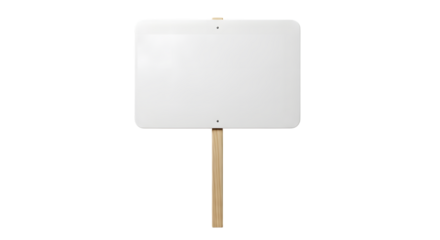 Blank white sign on a wooden stick, isolated on white.