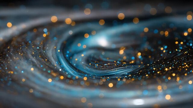 Shimmering metallic vortex in detailed macro shot, blending cosmic light with industrial elegance for creative and editorial use