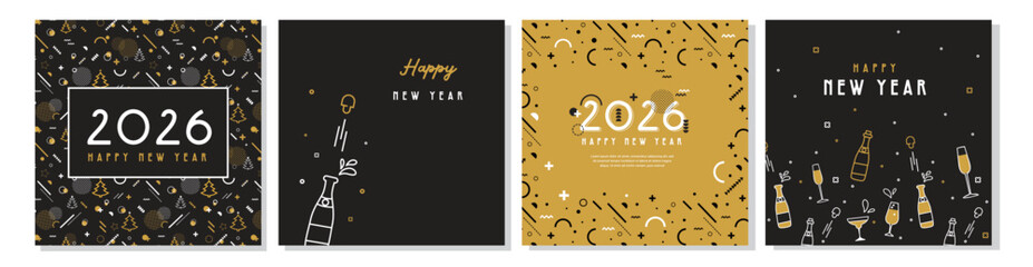 Happy New Year 2026 . Collection of greeting background designs, New Year, social media promotional content. Vector illustration © jennylipmic