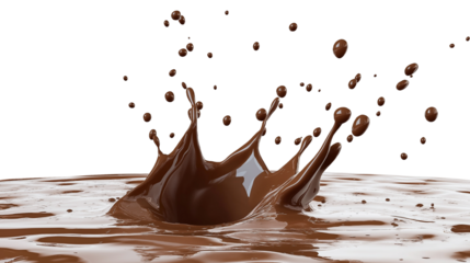 Dynamic chocolate splash captured in motion with rich, flowing texture, ideal for food photography, dessert designs, culinary advertising, and creative digital projects. Isolated on white or transpare