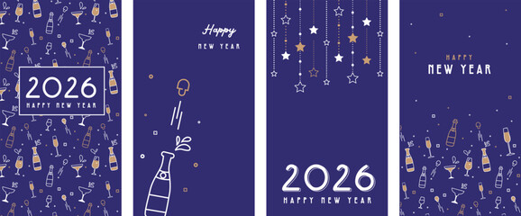 Happy New Year 2026 . Collection of greeting background designs, New Year, social media promotional content. Vector illustration