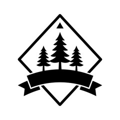 Obraz premium Vector art of three pine trees in a diamond frame, vector logo