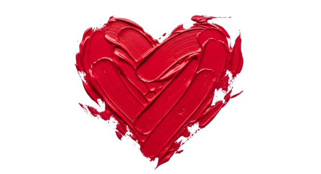 Heart shape made of red paint on a white background.