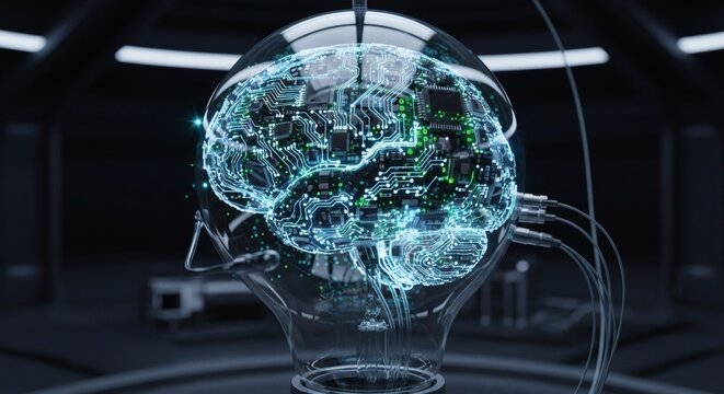 Artificial Brain Network In Lightbulb For Futuristic Technology