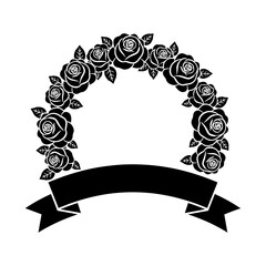 Vector art of rose arch with ribbon, decorative element