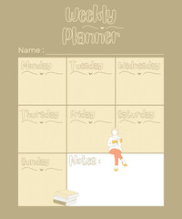Weekly meal planner template, notes, shopping list, simple and minimal graphic design illustration 