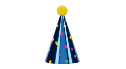 Colorful party hat with yellow pom pom isolated on transparent background