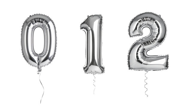 Shiny Silver Number Balloons 1, 2, 3 &ndash; Isolated PNG on Transparent Background