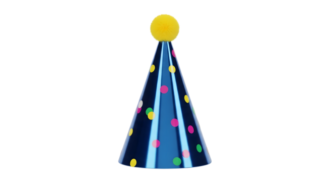 Colorful party hat with yellow pom pom isolated on transparent background