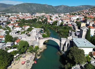 A drone view of Mostar, the historic city of Bosnia and Herzegovina.