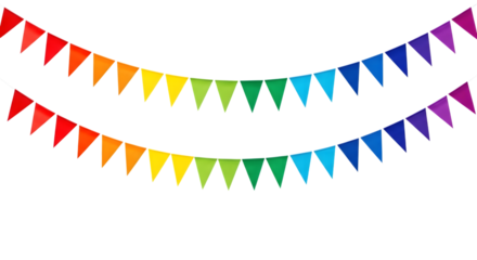 Colorful rainbow triangle bunting flags isolated on transparent background