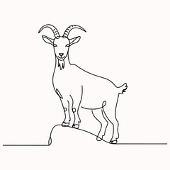 Line Art Illustration of a Goat Standing Proudly on a Rock against a White Background