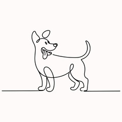Line art illustration of a happy dog with its tongue out and perked up ears