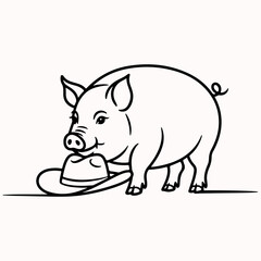 Charming cartoon pig in a cowboy hat. An adorable line art illustration perfect for farm-themed designs, logos, and kids' projects