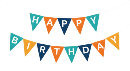 Colorful happy birthday bunting flags isolated on transparent background