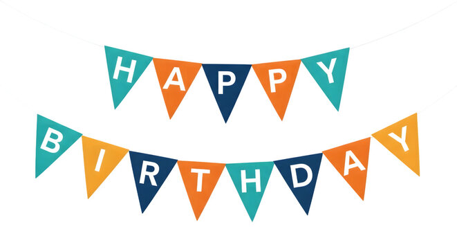 Colorful happy birthday bunting flags isolated on transparent background