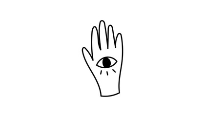 A palm with eye lines used for palmistry and chiromancy. This hand sign represents witchcraft, magic and occult fate. Mystic esoteric astrology connects moon and celestial imagery.