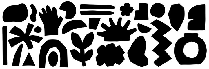 Abstract silhouette pattern with organic shapes and geometric elements for a hand drawn icon design. This versatile composition blends natural forms with structured elements, creating a balanced visua