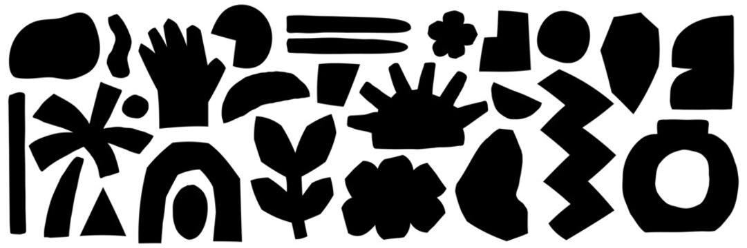 Abstract silhouette pattern with organic shapes and geometric elements for a hand drawn icon design. This versatile composition blends natural forms with structured elements, creating a balanced visua