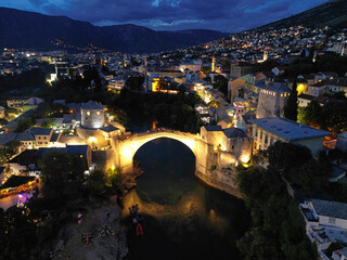 A drone view of Mostar, the historic city of Bosnia and Herzegovina.