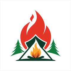 Summer Campfire Bonfire Tent Logo Vector Illustration