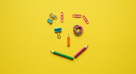 Colorful Stationery Arranging a Playful Face on a Bright Yellow Background