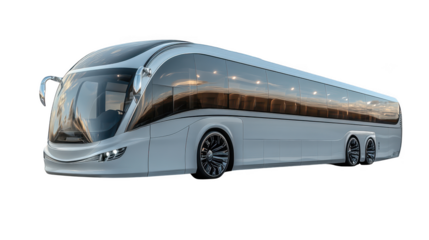 Futuristic silver bus with tinted windows isolated on transparent background