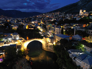 A drone view of Mostar, the historic city of Bosnia and Herzegovina.