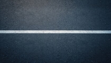 Fototapeta premium Top view of road surface with single white lane marking line. Straight direction on dark grey asphalt. Pattern for urban design. Texture background for city traffic concept or auto journey.