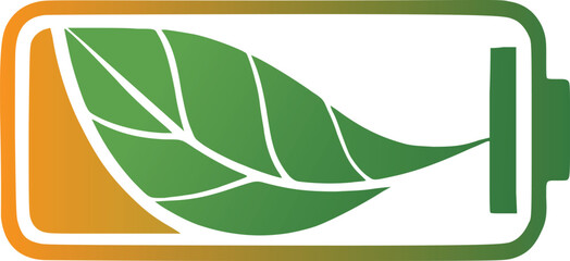 Green leaf inside orange and green battery symbol vector template energy