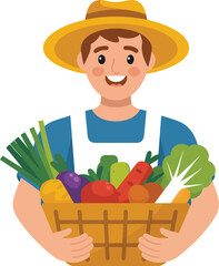 Farmer holding basket of fresh organic vegetables
