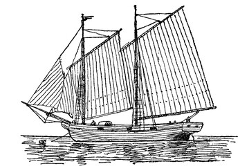 Sailing cargo ship on the Dnieper River - 18th-19th century, old vintage illustration, 1879
