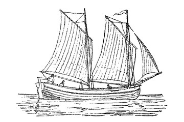 Sailing cargo ship on the Dnieper River - 18th-19th century, old vintage illustration, 1879