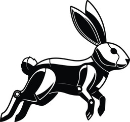 Silhouette mechanical running rabbit toy animal automaton vector illustration