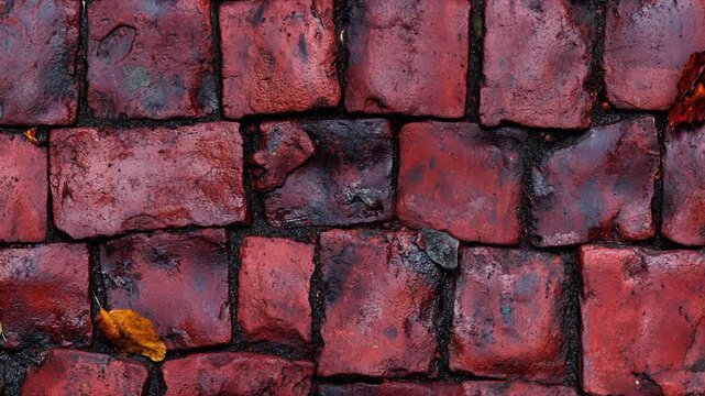 A close-up shot of a red brick wall with a single yellow leaf placed on it, great for autumn and nature-inspired designs