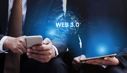 Concept of Web 3.0, the next generation of the internet. This technology represents a decentralized global network built on blockchain, enabling new digital experiences. Fermion