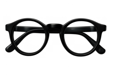 Black round eyeglasses providing vision correction and a classic eyewear style, isolated on transparent background