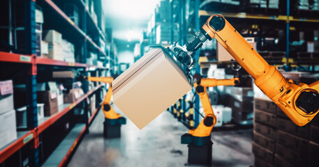 Smart robot arm system for innovative warehouse and factory digital technology . Automation...