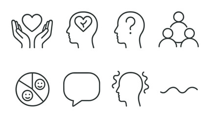 Minimalist mental health and communication icon set on gradient background