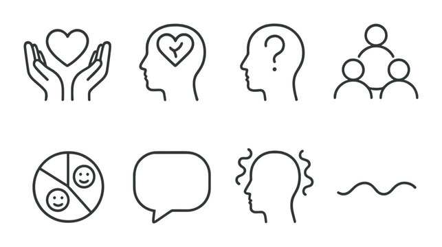 Minimalist mental health and communication icon set on gradient background