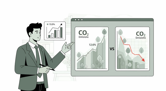 Comparing Carbon Emissions Data With Man Showing Graph Concept