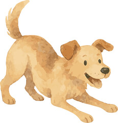 Watercolor vector illustration of a playful dog