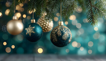 Merry Christmas and Happy New Year. Festive bright beautiful background. Decorated Christmas tree on blurred background. de-focused lights, gold bokeh