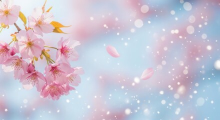 Fototapeta premium Illustration of a captivating closeup of cherry blossoms in full bloom, their delicate pink petals creating a dreamy, ethereal atmosphere