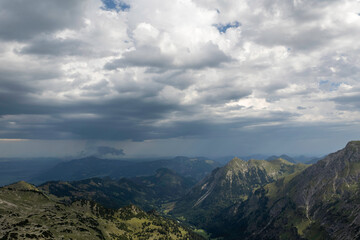 Scenic view of Nebelhorn in the German Alps with dramatic clouds and majestic mountains